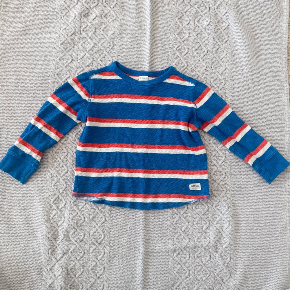 GAP Kids Striped Long Sleeve Waffle Knit Tee - Blue, Orange, White